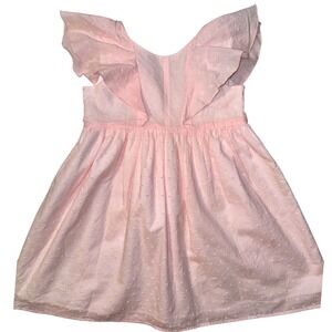 Mabel + Honey Pink Swiss Dot Flutter Sleeve White Bow Back  Dress Girls Size 5